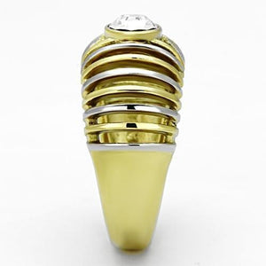 TK1095 - Two-Tone IP Gold (Ion Plating) Stainless Steel Ring with Top Grade Crystal  in Clear