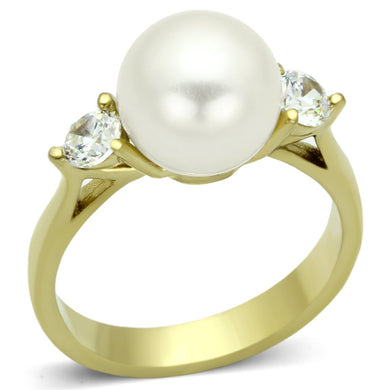 TK1103 - IP Gold(Ion Plating) Stainless Steel Ring with Synthetic Pearl in White