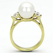 Load image into Gallery viewer, TK1103 - IP Gold(Ion Plating) Stainless Steel Ring with Synthetic Pearl in White