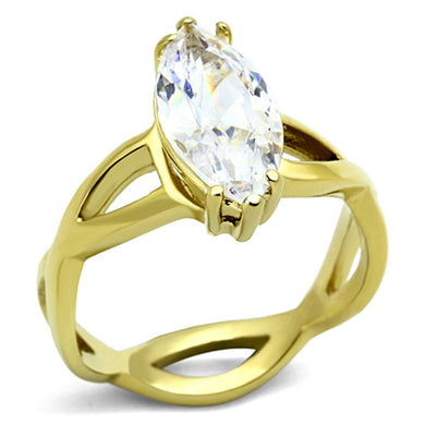 TK1106 - IP Gold(Ion Plating) Stainless Steel Ring with AAA Grade CZ  in Clear