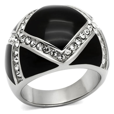 TK1132 - High polished (no plating) Stainless Steel Ring with Top Grade Crystal  in Clear