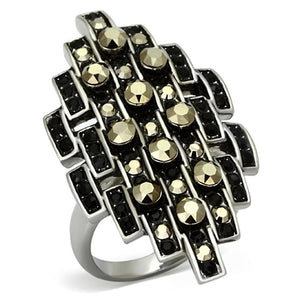 TK1136 - High polished (no plating) Stainless Steel Ring with Top Grade Crystal  in Jet