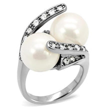 Load image into Gallery viewer, TK113 - High polished (no plating) Stainless Steel Ring with Synthetic Pearl in White