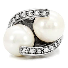 Load image into Gallery viewer, TK113 - High polished (no plating) Stainless Steel Ring with Synthetic Pearl in White