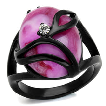 Load image into Gallery viewer, TK1144J - IP Black(Ion Plating) Stainless Steel Ring with Synthetic Cat Eye in Fuchsia