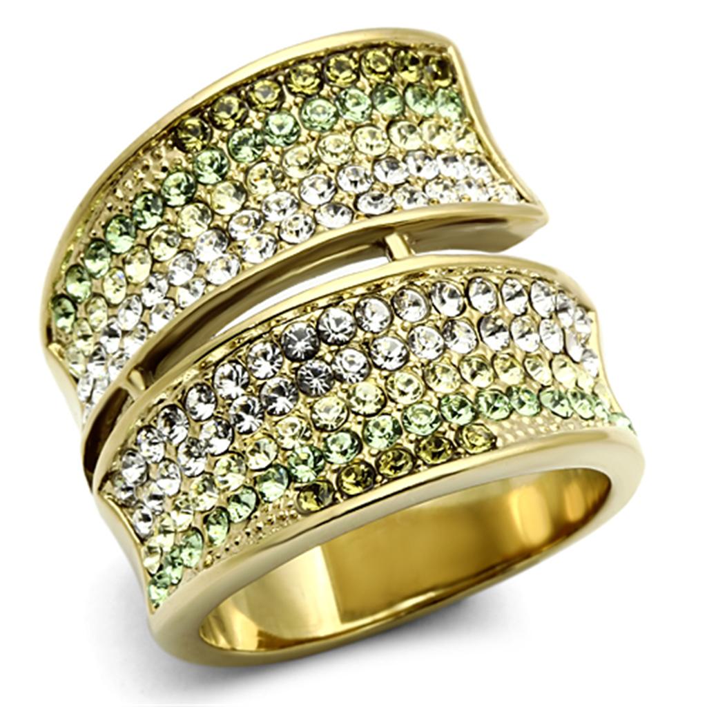 TK1146 - IP Gold(Ion Plating) Stainless Steel Ring with Top Grade Crystal  in Multi Color