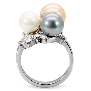 TK114 - High polished (no plating) Stainless Steel Ring with Synthetic Pearl in Multi Color