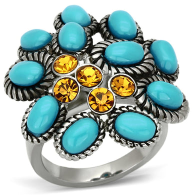 TK1150 - High polished (no plating) Stainless Steel Ring with Synthetic Synthetic Stone in Turquoise