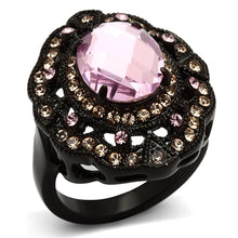 Load image into Gallery viewer, LOTK1154 - IP Black(Ion Plating) Stainless Steel Ring with Top Grade Crystal  in Light Rose