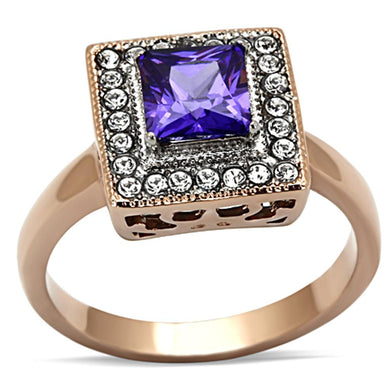 TK1162 - Two-Tone IP Rose Gold Stainless Steel Ring with AAA Grade CZ  in Tanzanite