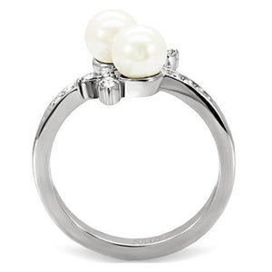 TK116 - High polished (no plating) Stainless Steel Ring with Synthetic Pearl in White