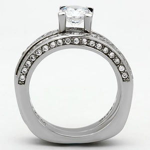 TK1175 - High polished (no plating) Stainless Steel Ring with AAA Grade CZ  in Clear