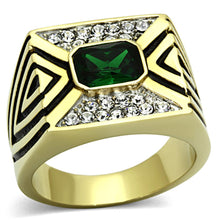 Load image into Gallery viewer, TK1195 - Two-Tone IP Gold (Ion Plating) Stainless Steel Ring with Synthetic Synthetic Glass in Emerald