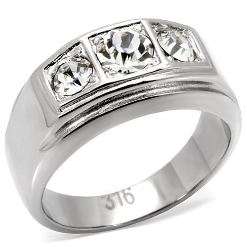 TK119 - High polished (no plating) Stainless Steel Ring with Top Grade Crystal  in Clear