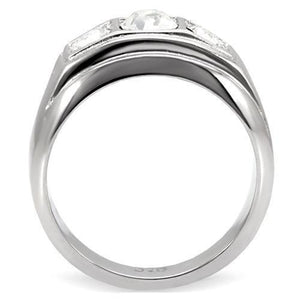 TK119 - High polished (no plating) Stainless Steel Ring with Top Grade Crystal  in Clear