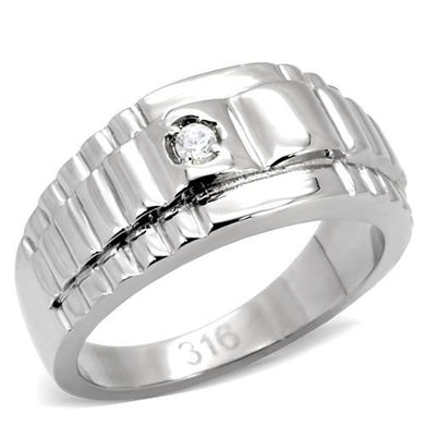 TK120 - High polished (no plating) Stainless Steel Ring with AAA Grade CZ  in Clear