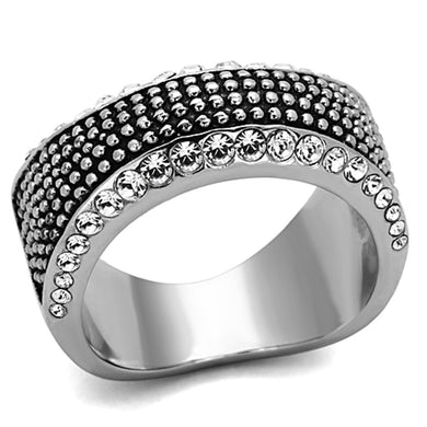 TK1216 - High polished (no plating) Stainless Steel Ring with Top Grade Crystal  in Clear