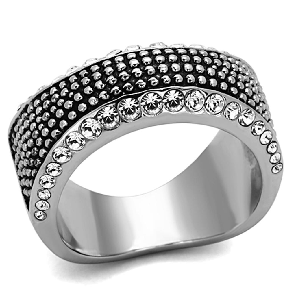 TK1216 - High polished (no plating) Stainless Steel Ring with Top Grade Crystal  in Clear