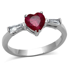 Load image into Gallery viewer, TK1221 - High polished (no plating) Stainless Steel Ring with AAA Grade CZ  in Ruby