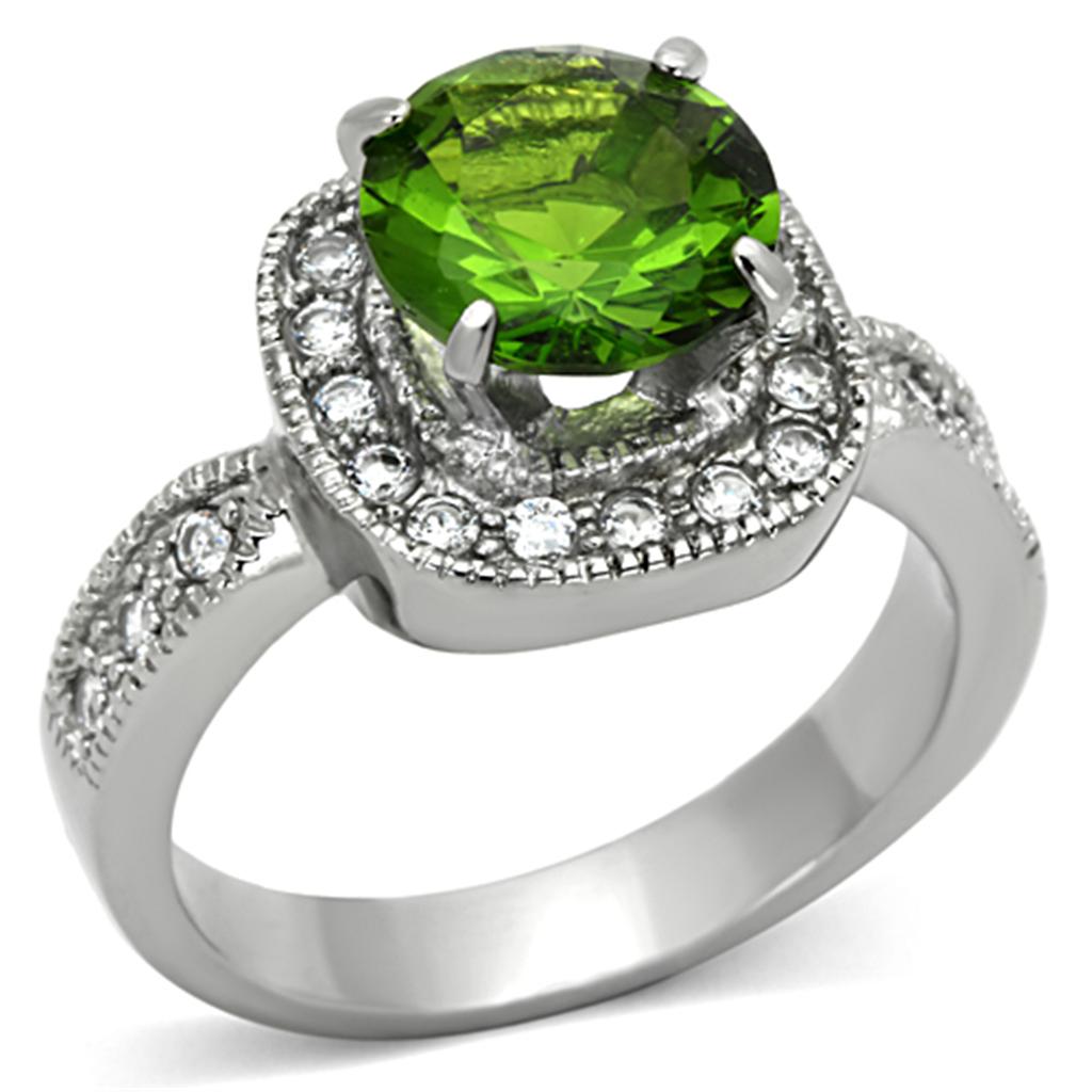 TK1227 - High polished (no plating) Stainless Steel Ring with Synthetic Synthetic Glass in Peridot