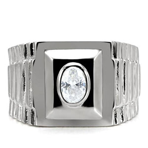 TK122 - High polished (no plating) Stainless Steel Ring with AAA Grade CZ  in Clear