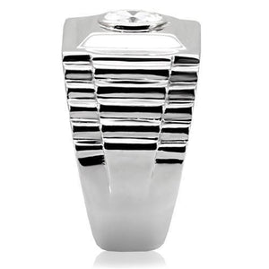 TK122 - High polished (no plating) Stainless Steel Ring with AAA Grade CZ  in Clear