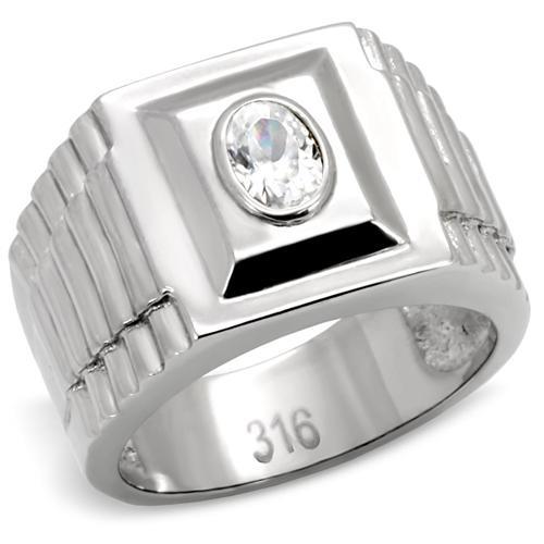 TK122 - High polished (no plating) Stainless Steel Ring with AAA Grade CZ  in Clear