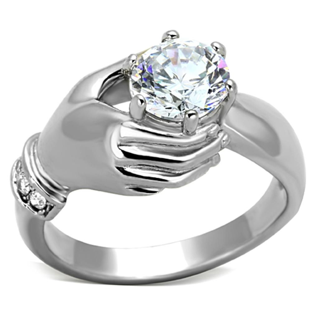 TK1230 - High polished (no plating) Stainless Steel Ring with AAA Grade CZ  in Clear