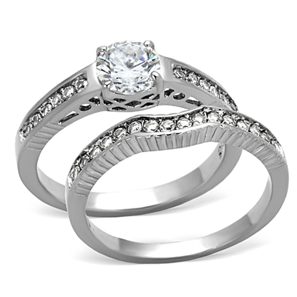 TK1231 - High polished (no plating) Stainless Steel Ring with AAA Grade CZ  in Clear