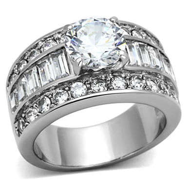 TK1232 - High polished (no plating) Stainless Steel Ring with AAA Grade CZ  in Clear