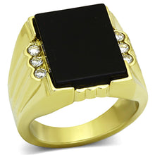 Load image into Gallery viewer, TK1236 - IP Gold(Ion Plating) Stainless Steel Ring with Synthetic Onyx in Jet