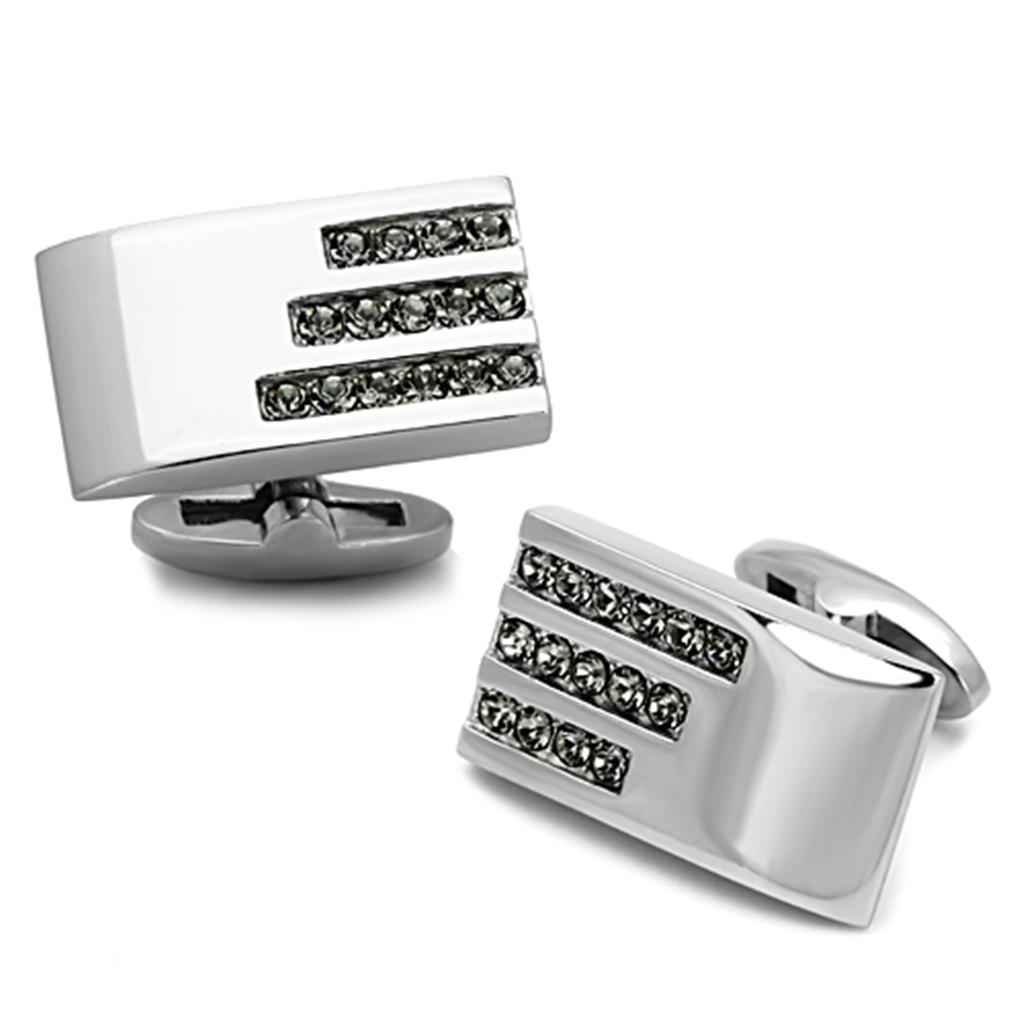 TK1241 - High polished (no plating) Stainless Steel Cufflink with Top Grade Crystal  in Black Diamond