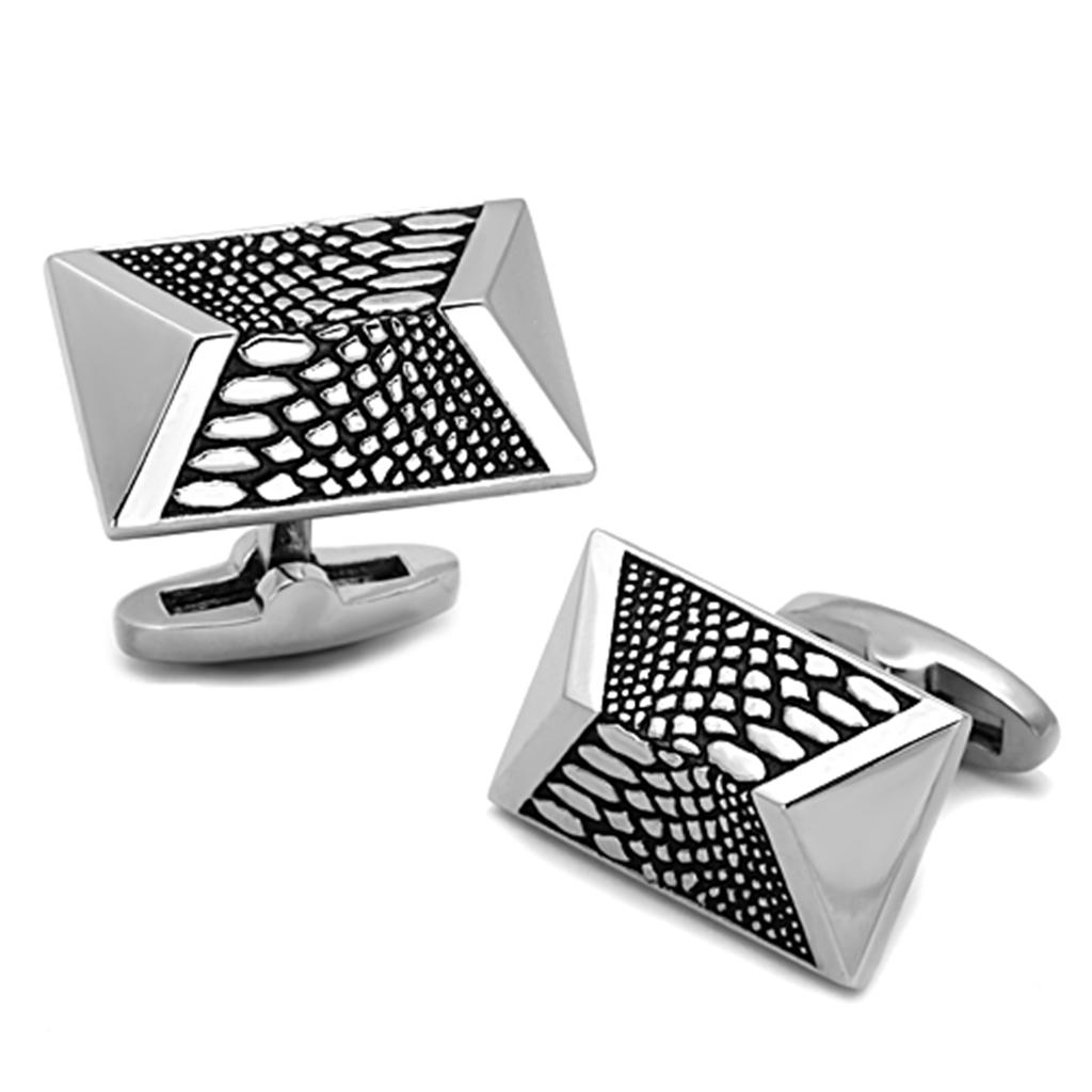 TK1259 - High polished (no plating) Stainless Steel Cufflink with Epoxy  in Jet