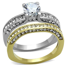 Load image into Gallery viewer, TK1284 - Two-Tone IP Gold (Ion Plating) Stainless Steel Ring with AAA Grade CZ  in Clear