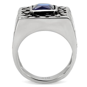 TK128 - High polished (no plating) Stainless Steel Ring with Synthetic Synthetic Glass in Montana