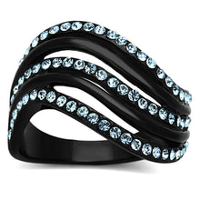 Load image into Gallery viewer, TK1297 - IP Black(Ion Plating) Stainless Steel Ring with Top Grade Crystal  in Sea Blue