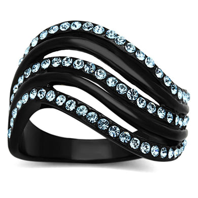 TK1297 - IP Black(Ion Plating) Stainless Steel Ring with Top Grade Crystal  in Sea Blue