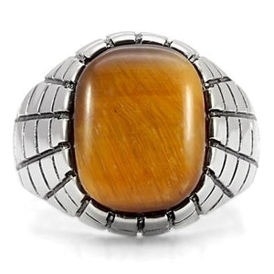 TK129 - High polished (no plating) Stainless Steel Ring with Synthetic Tiger Eye in Topaz