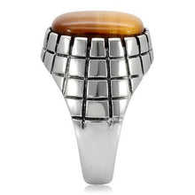 Load image into Gallery viewer, TK129 - High polished (no plating) Stainless Steel Ring with Synthetic Tiger Eye in Topaz