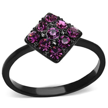 Load image into Gallery viewer, TK1301 - IP Black(Ion Plating) Stainless Steel Ring with Top Grade Crystal  in Amethyst