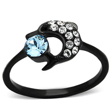 Load image into Gallery viewer, TK1302 - IP Black(Ion Plating) Stainless Steel Ring with Top Grade Crystal  in Sea Blue