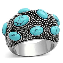 Load image into Gallery viewer, TK1308 - High polished (no plating) Stainless Steel Ring with Synthetic Turquoise in Sea Blue