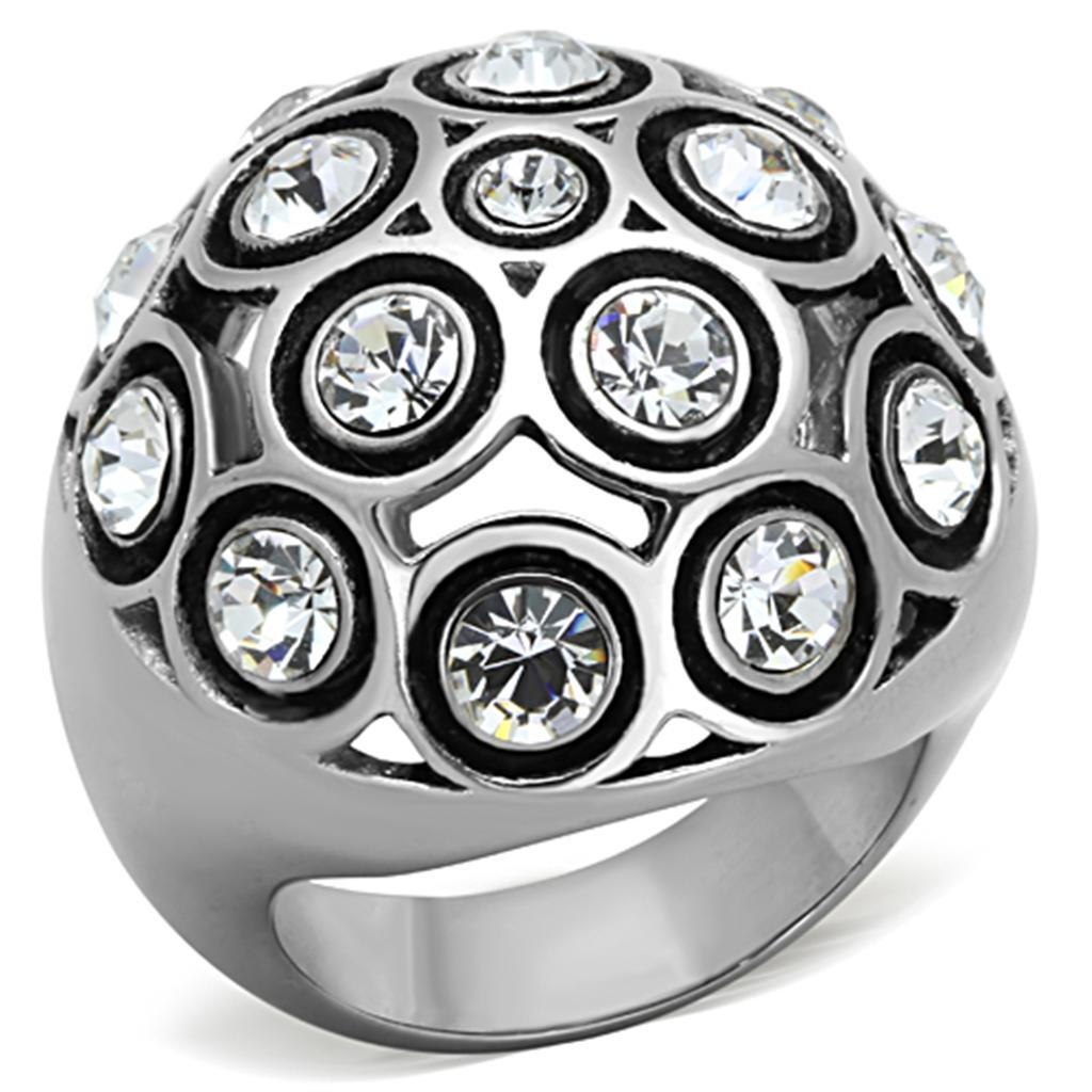 TK1325 - High polished (no plating) Stainless Steel Ring with Top Grade Crystal  in Clear