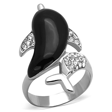 TK1326 - High polished (no plating) Stainless Steel Ring with Top Grade Crystal  in Clear