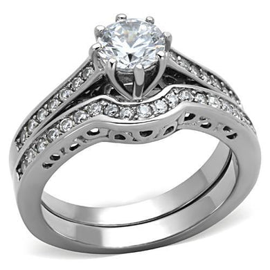 TK1330 - High polished (no plating) Stainless Steel Ring with AAA Grade CZ  in Clear