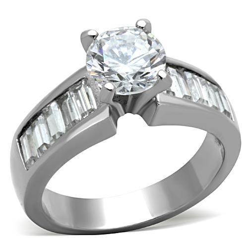 TK1332 - High polished (no plating) Stainless Steel Ring with AAA Grade CZ  in Clear