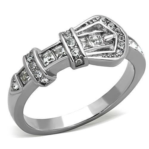 TK1334 - High polished (no plating) Stainless Steel Ring with Top Grade Crystal  in Clear