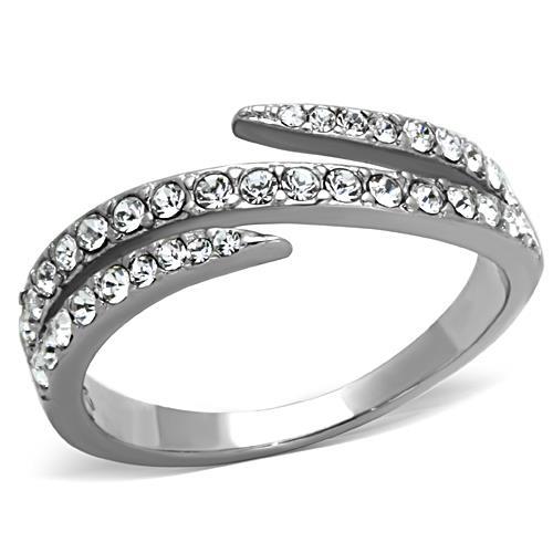 TK1338 - High polished (no plating) Stainless Steel Ring with Top Grade Crystal  in Clear