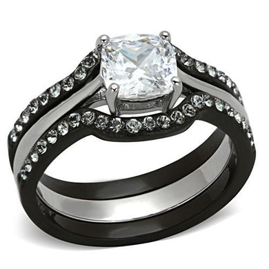 TK1343 - Two-Tone IP Black Stainless Steel Ring with AAA Grade CZ  in Clear