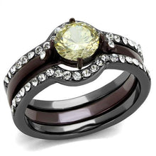 Load image into Gallery viewer, LOTK1346DC - IP Light Black (IP Gun) &amp; IP Dark Brown (IP coffee) Stainless Steel Ring with AAA Grade CZ  in Citrine Yellow